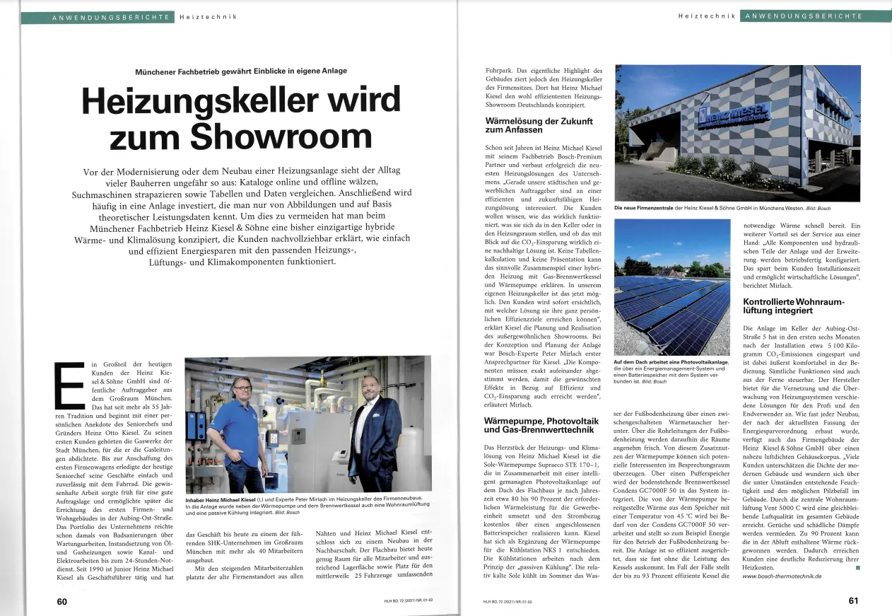 Zeitungsartikel Heizungskeller wird zum Showroom über Heiztechnik bei Heinz Kiesel und Söhne